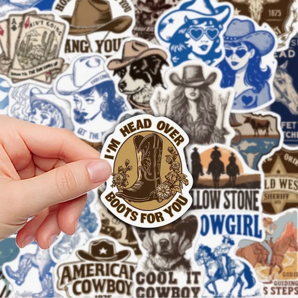 50 Western Cowgirls Stickers Blue Brown - Picture 3 of 14